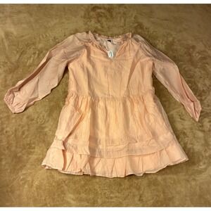 NWT Old Navy LS Tiered Mini Dress Peach Gelato Textured Womens Med Cottagecore